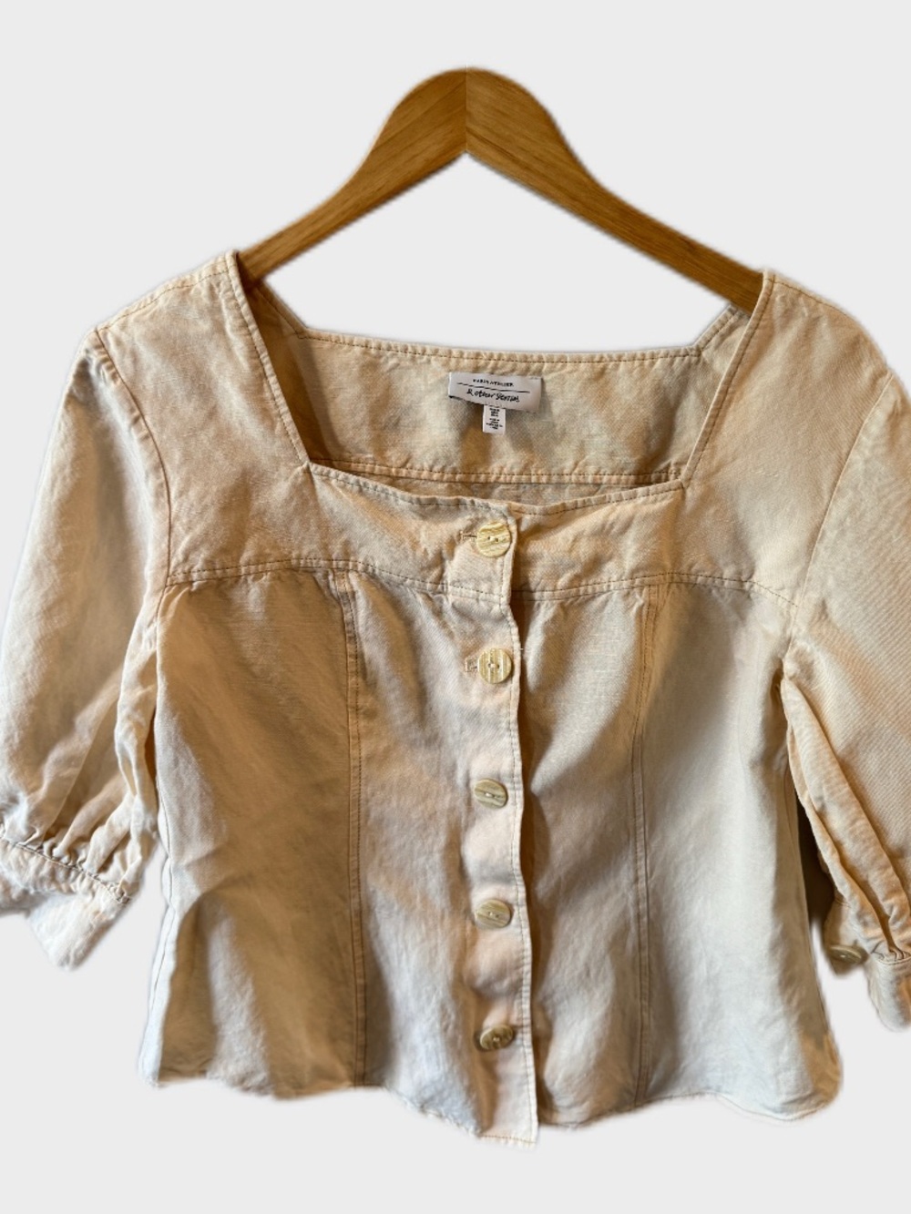 & Other Stories Cream Square-Neck Button Front Linen Blend Top - Picture 3 of 5